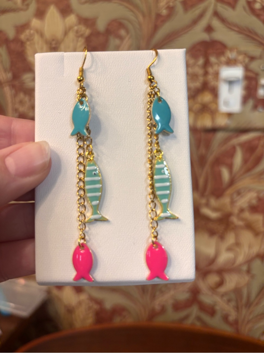 New cute Fish Chain Drop Earrings in Turquoise, Mint & Pink